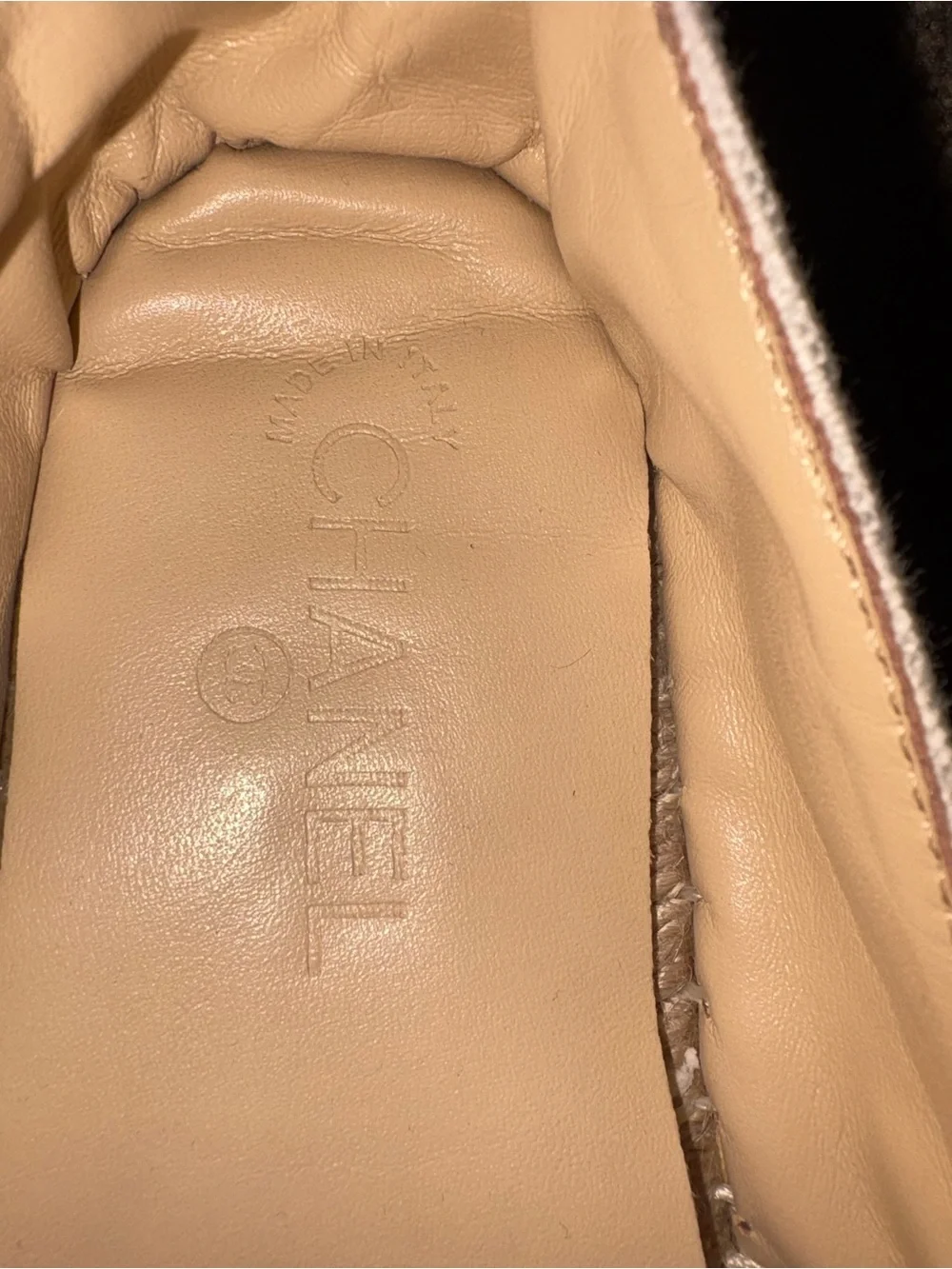 CHANEL White and Black Canvas Espadrilles